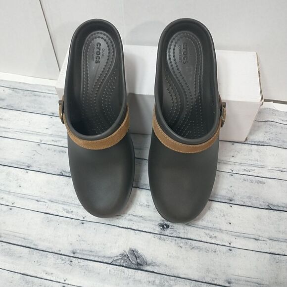 CROCS Sarah Belted Clogs 203631 Womens SZ8 Brown Leather Strap - Picture 11 of 12